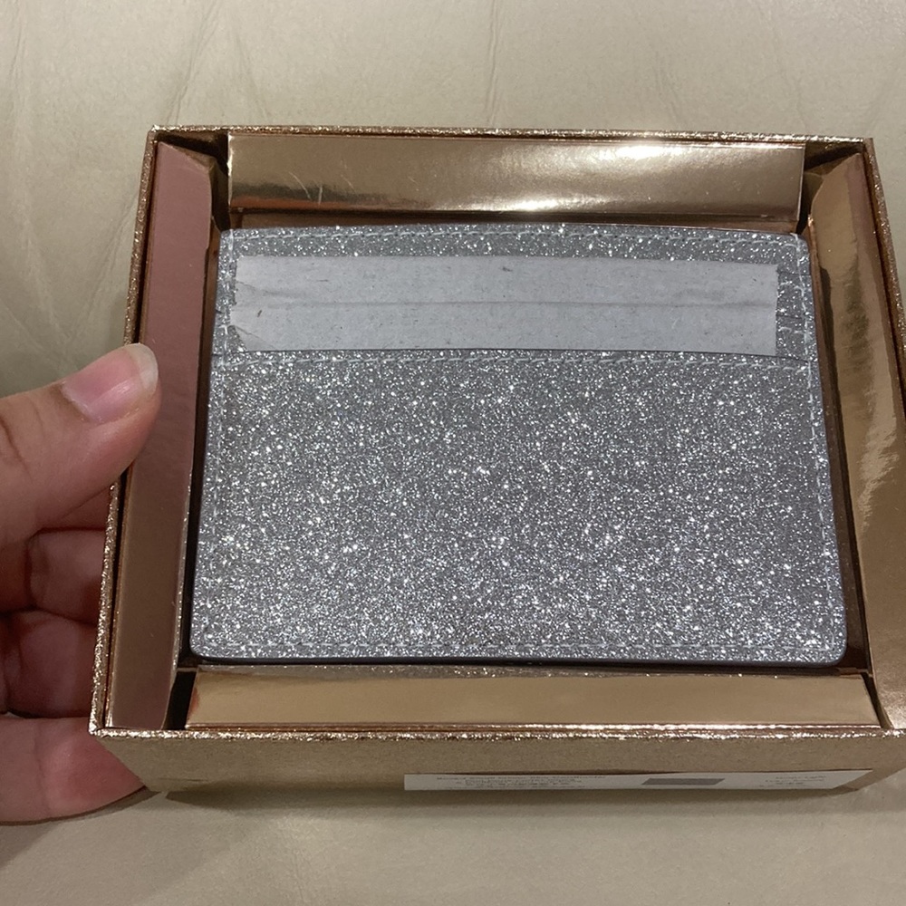 NWT Kate Spade Lunar Night Silver Sparkle Glitter Boxed Small Card Holder Wallet - Picture 11 of 15